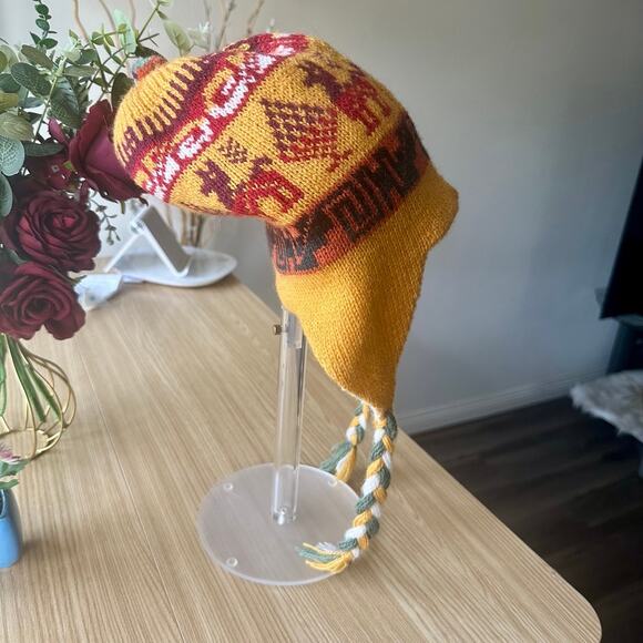 PERU Cusco Llama Reversible Wool Alpaca HANDMADE Beanie Tassel Inca Maya Aztec - Picture 12 of 15